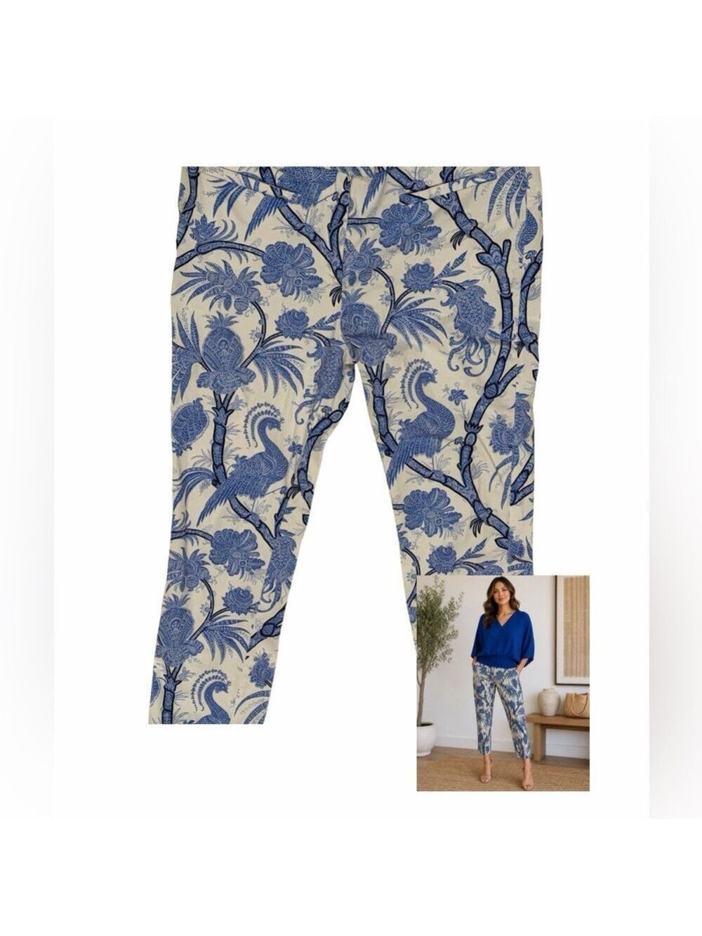 PATTY KIM Blue White St. Tropez Floral Cropped Pants Size 8 (EUC)